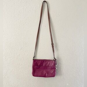 Fossil Leather Dark Pink Casual Crossbody Bag Purse